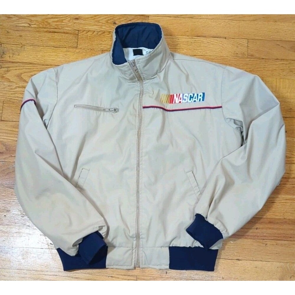 Vtg Nascar Jacket Mens Medium 70's 80's Tan Mechanic Jacket Brown Lined Speed